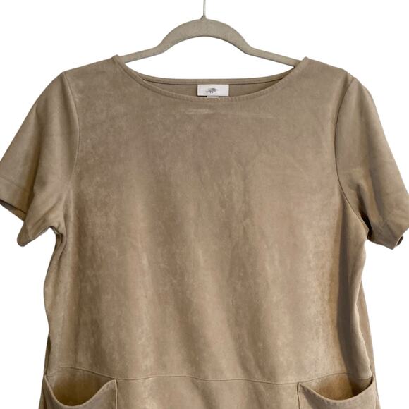 JJill Tan Faux Suede Soft Neutral Cottagecore Peasant Pocket Top Size Small - Picture 5 of 15